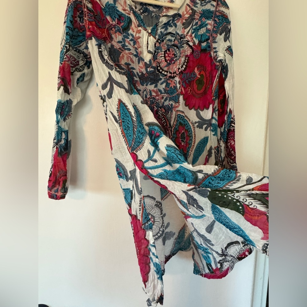 Raj Floral Long Sleeve Tunic Dress Swimsuit Cover Up Lightweight Beachy - Picture 5 of 5